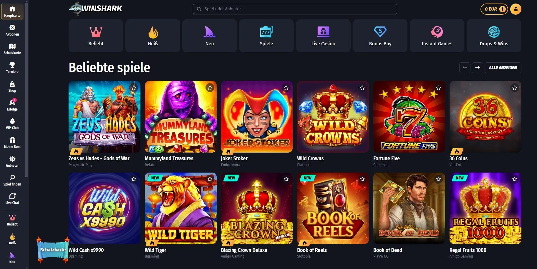 WinShark Casino Startseite