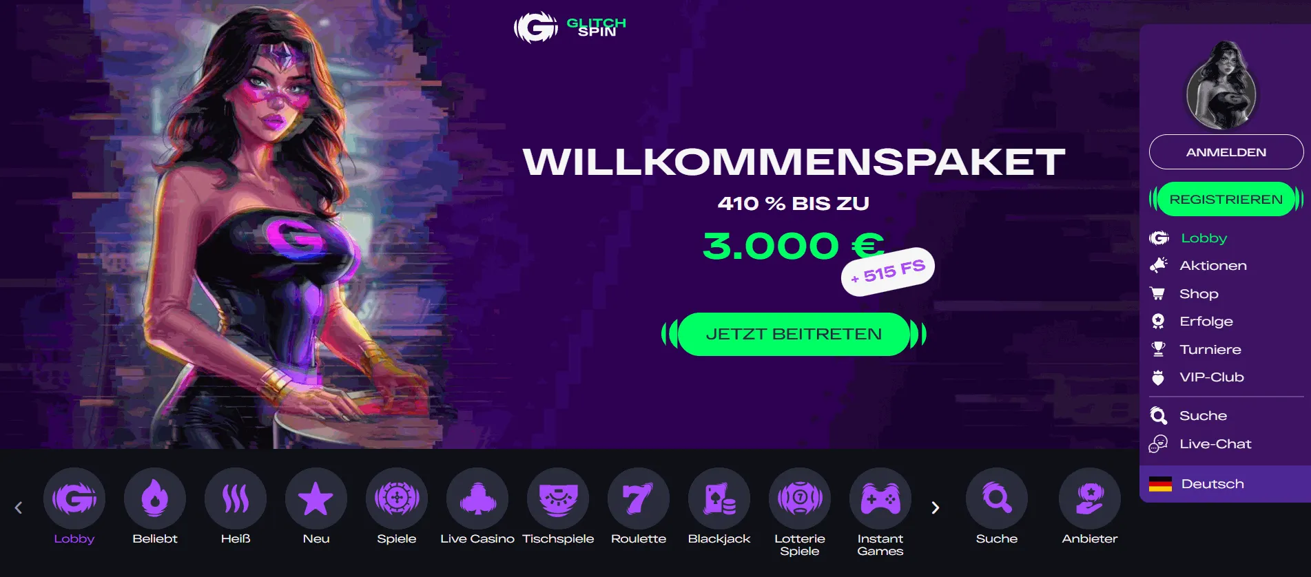 Glitch Spin Casinom Lobby Glitch Spin Casino mit kleiner Einzahlung