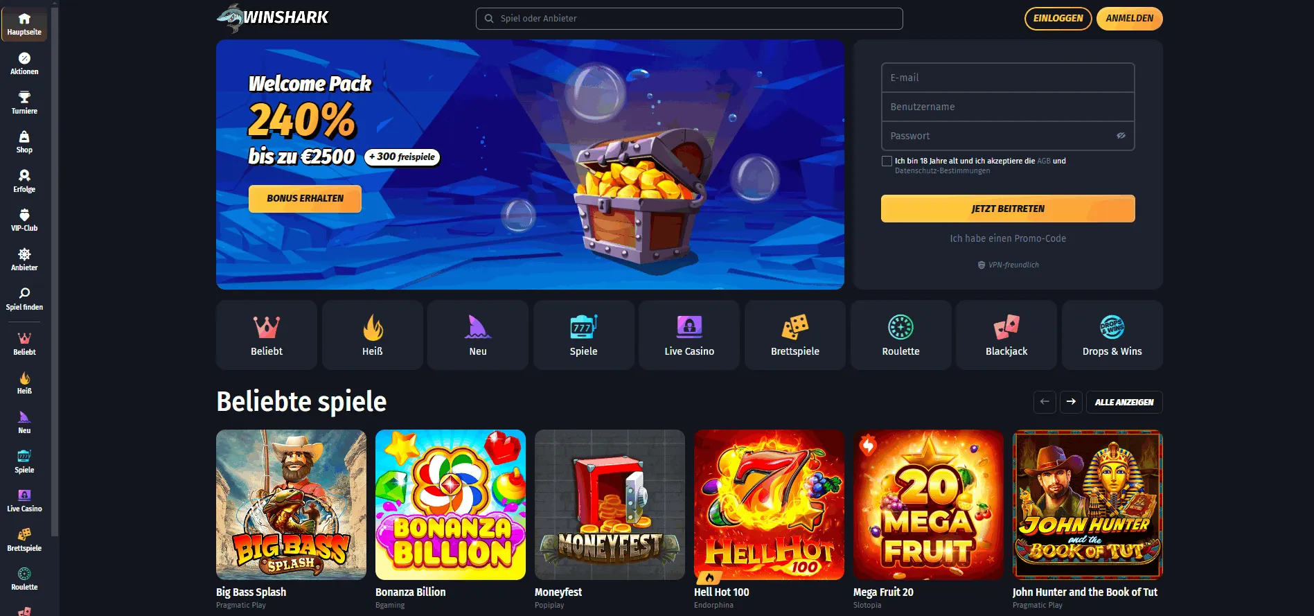 Winshark Casino Lobby Winshark Casino mit kleiner Einzahlung