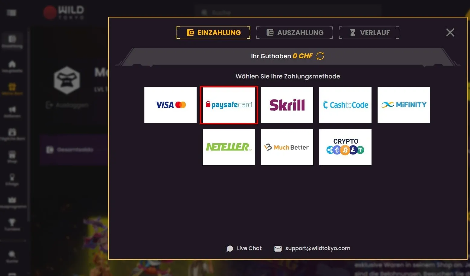 Wild Tokyo Casino Paysafecard bezahlen Wild Tokyo Casino mit Paysafecard