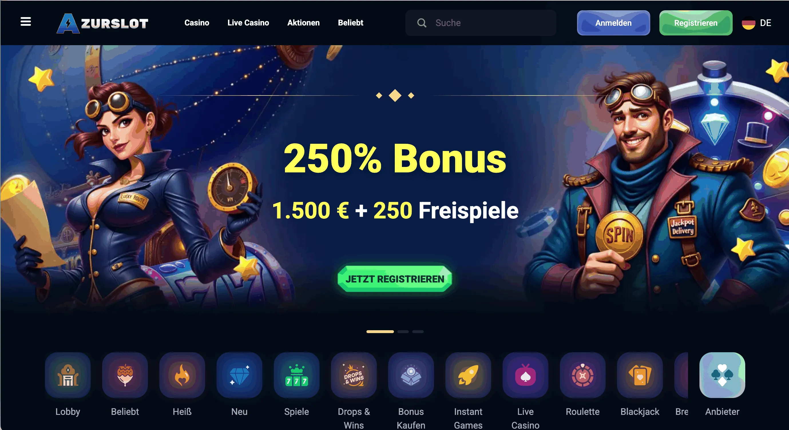 AzurSlot Online Casino Lobby-Seite AzurSlot Lobby-Seite