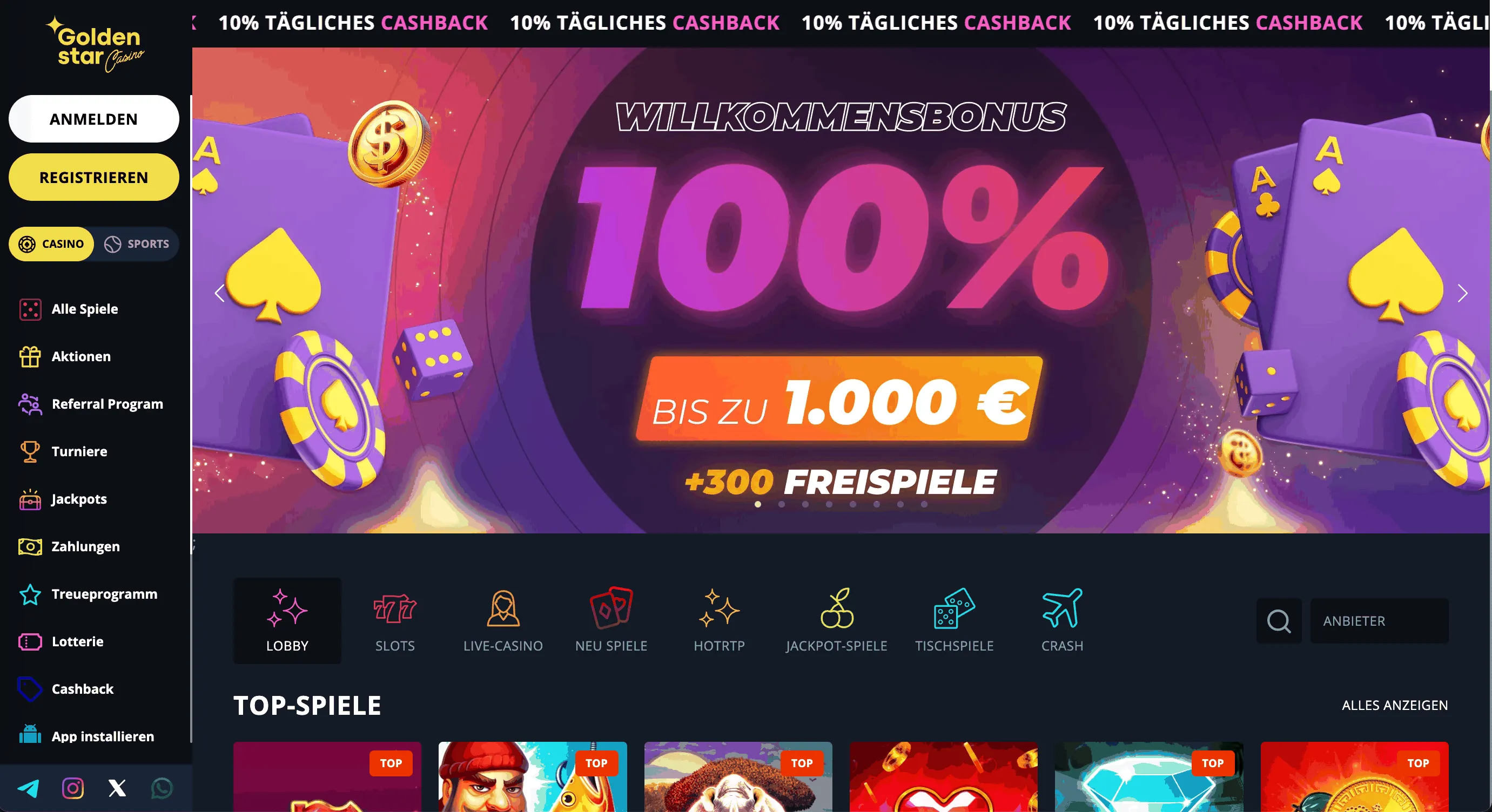Online Golden Star Casino Lobby-Seite Golden Star Lobby-Seite