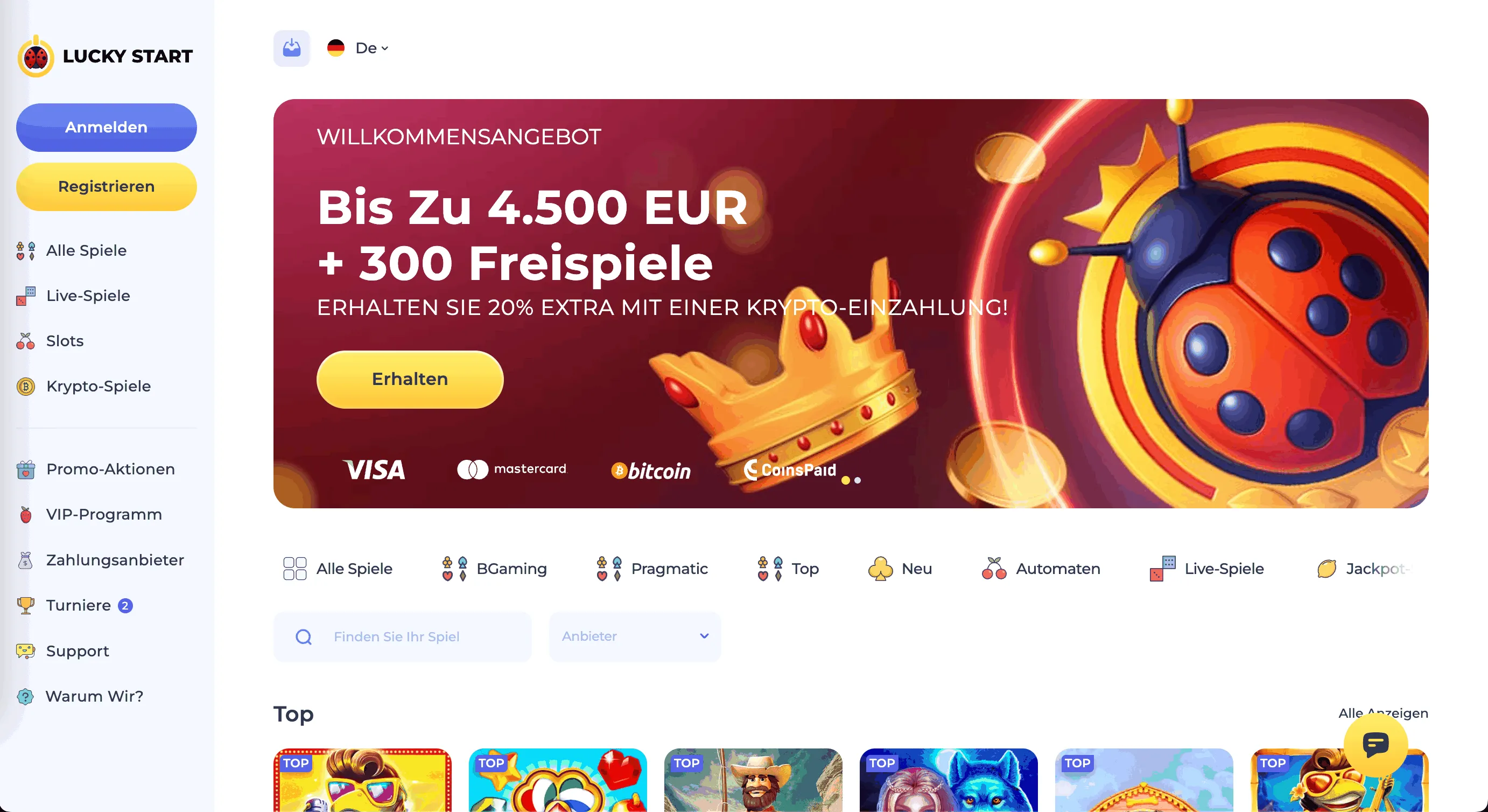 Lucky Start Online Casino Lucky Start Casino Lobby-Seite
